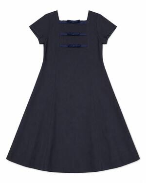 Vintage Sylvia Whyte II Girls Blue Dress Size 7 Acetate Rayon Bow Trim 1960s